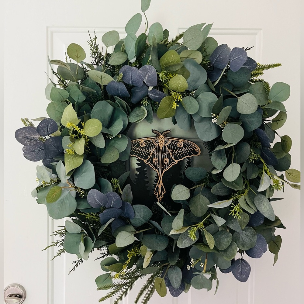 Hand Crafted Mixed Eucalyptus Death Head Skull Moth Wreath Door Wall Large 24”